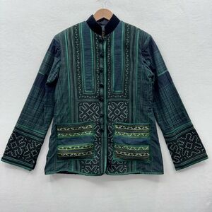 GIA Women’s Medium Handwoven Textile Blue Green Tapestry Art To Wear Jacket